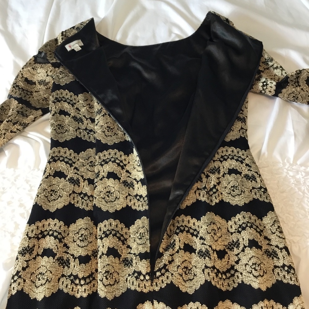 Cremieux Black & Gold‎ Lace Dress Long Sleeve Size2 - Picture 13 of 14